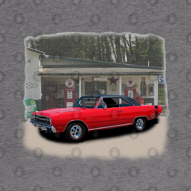 1969 Dart GT Sport in our filling station series on front and back by Permages LLC